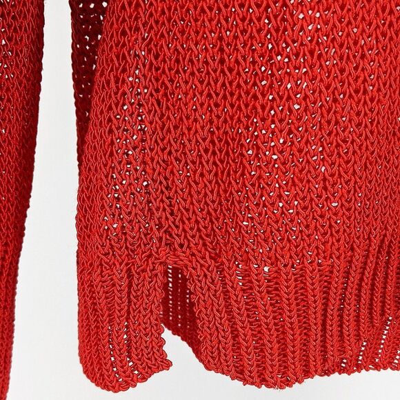 Ann Taylor Lightweight Loose Knit Mesh V Neck Sweater Orange - Picture 4 of 7